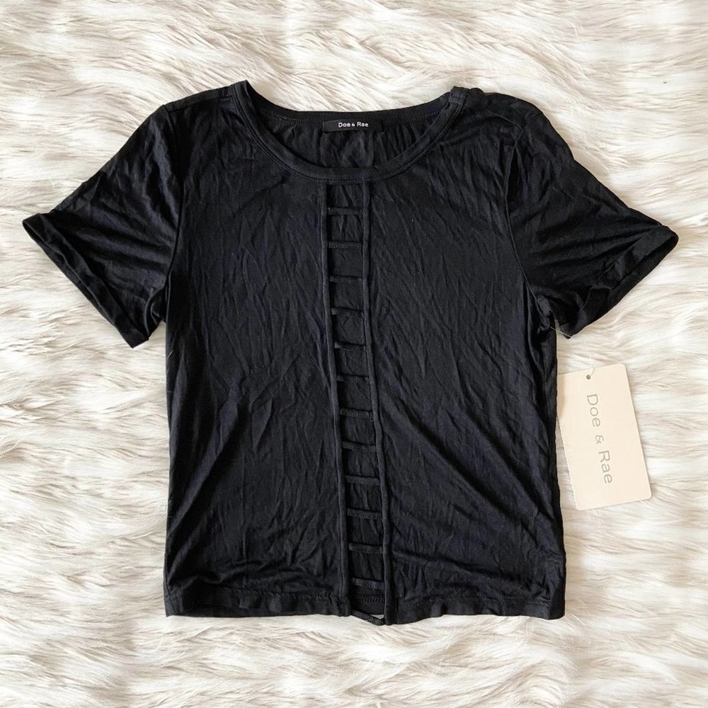 Doe & Rae Black Cut Out Cage Front Soft Top Sz S